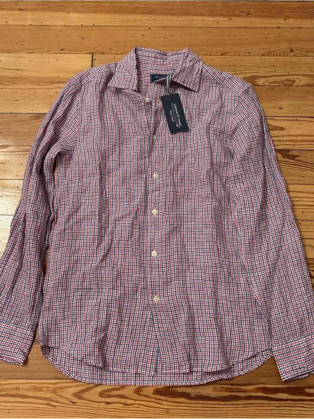Vineyard Vines Mens XS Linen Tattersall Shirt Button Down Plaid Jetty Red New